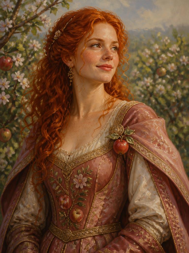 Baroness of Applegrove, painted in the style of the Evergreen court